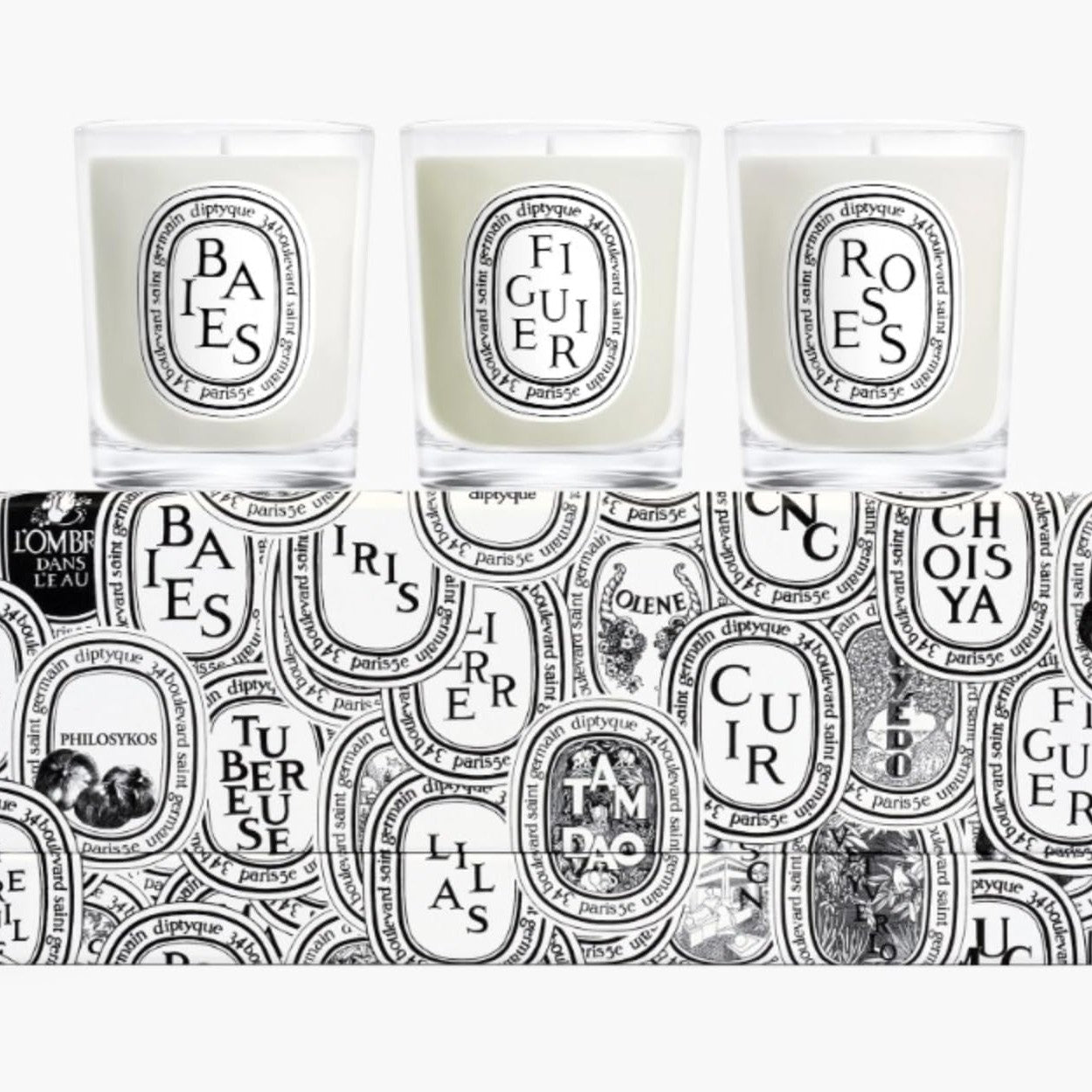 DIPTYQUE Set of Baies Roses & Figuier Scented Candles 70 Grams Each
